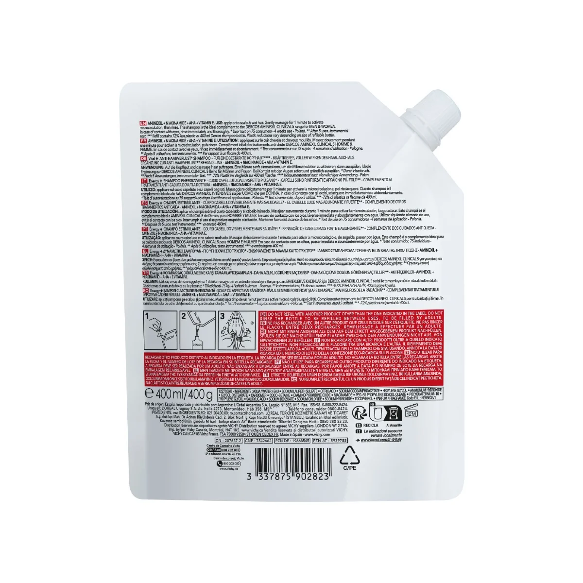 Rezerva Eco Sampon cu actiune energizanta Energy + Dercos, 400ml, Vichy