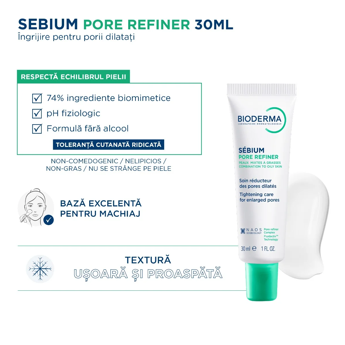 Corector cu efect matifiant Sebium Pore Refiner, 30ml, Bioderma
