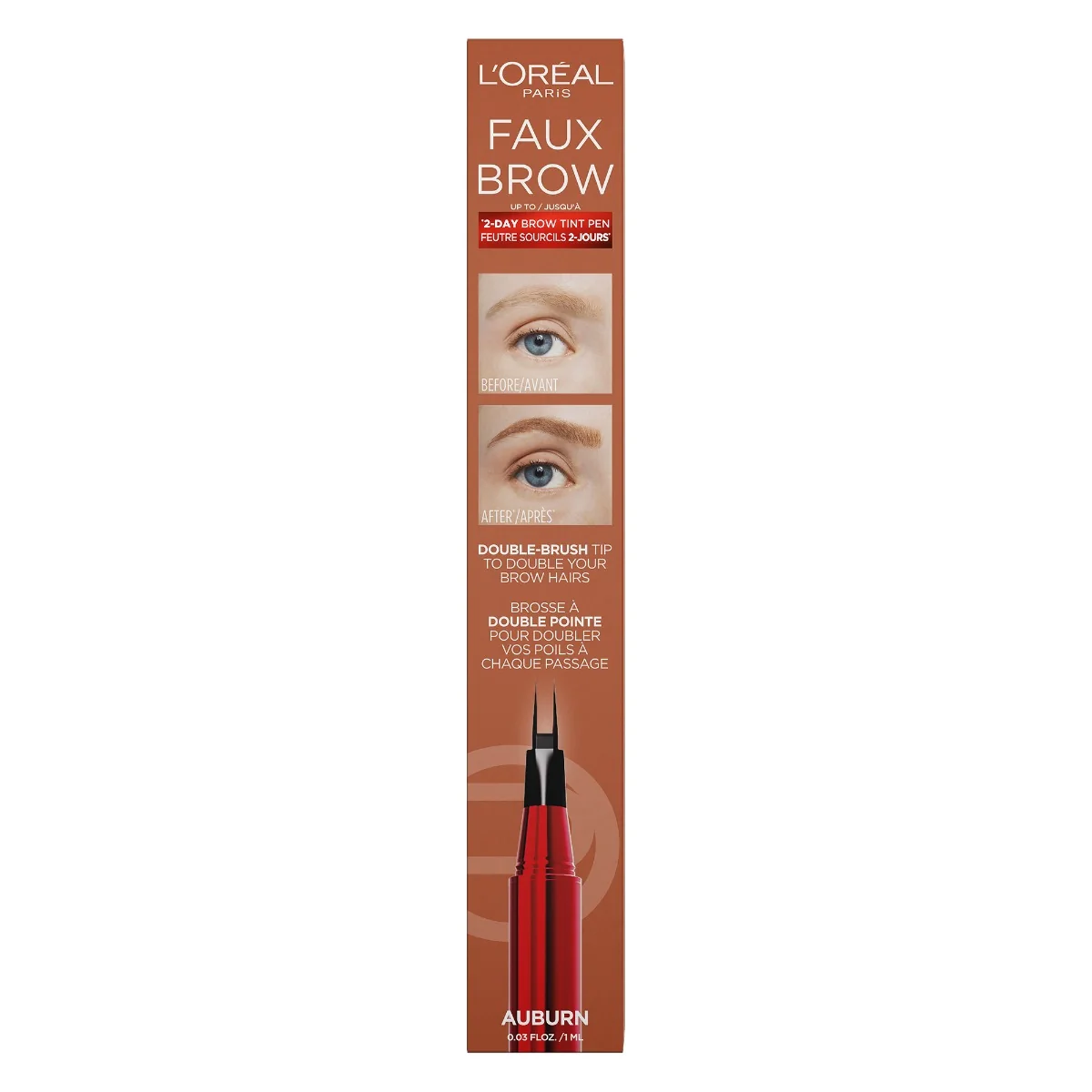 Tus pentru sprancene cu pensula dubla Faux Brow Auburn Infaillible, 1ml, L'Oreal Paris