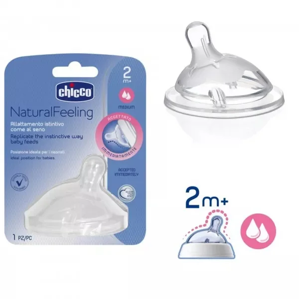 Tetina din silicon cu flux mediu Natural Feeling 2luni+, 1 bucata, Chicco