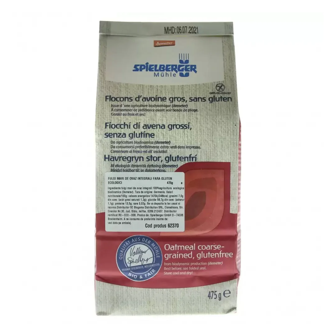 Fulgi mari de ovaz integrali Eco fara gluten Demeter, 475g, Spielberger