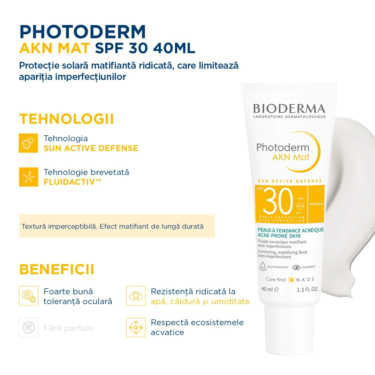 Fluid matifiant SPF 30 Photoderm AKN MAT, 40ml, Bioderma