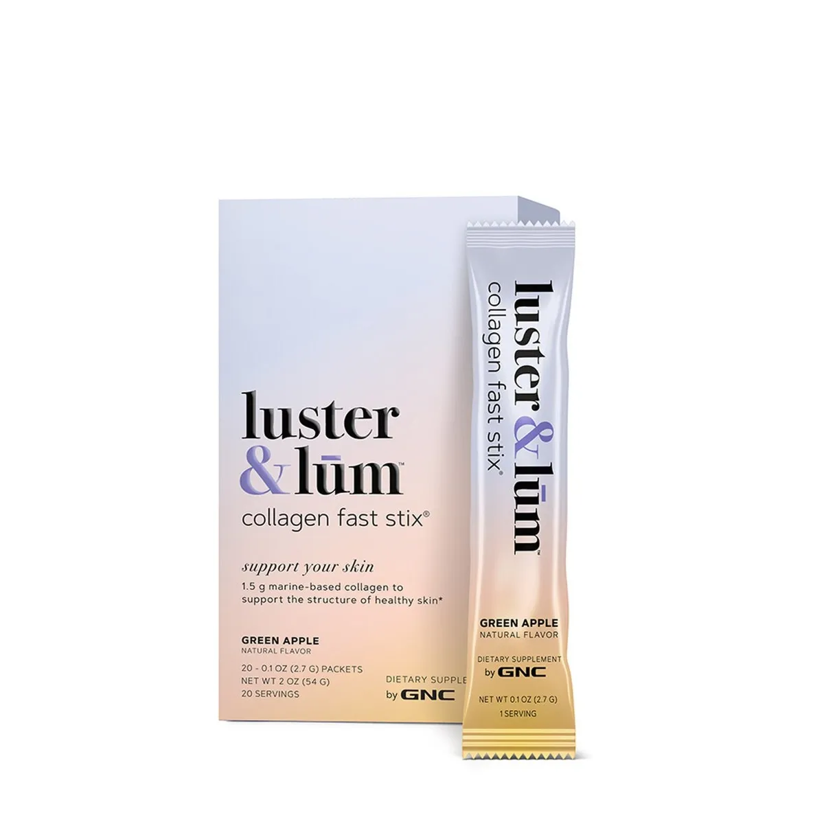 Luster & Lum Collagen Fast Stix cu aroma de mar verde, 20 pliculete, GNC