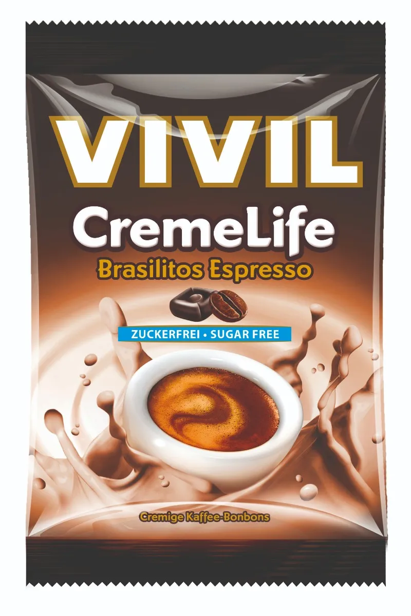 Bomboane fara zahar cu aroma de cafea Brasilitos Creme Life, 110g, Vivil