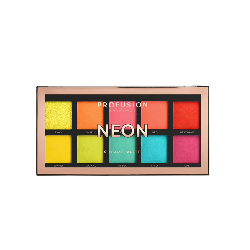 Paleta de farduri vegane cu 10 nuante Neon, 103g, Profusion Cosmetics