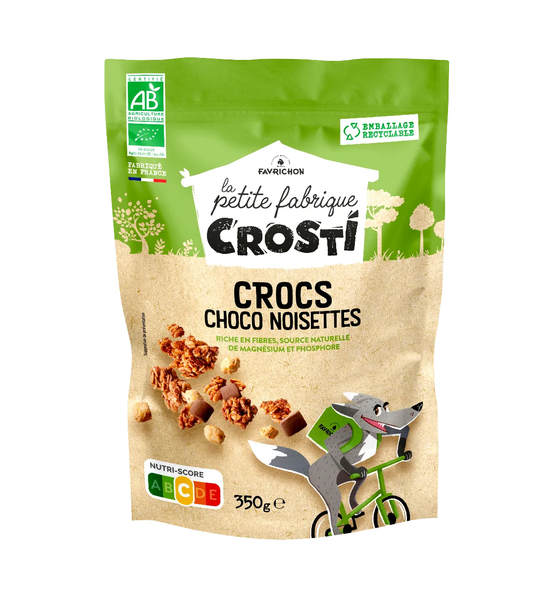 Cereale crocante bio pentru copii cu ciocolata si alune de padure, 350g, Crosti