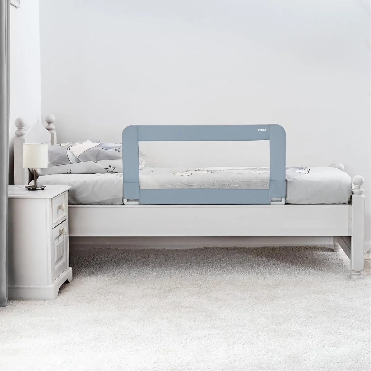 Bariera de protectie pat pentru bebelusi Albastru-gri 45101, 100cm, Reer