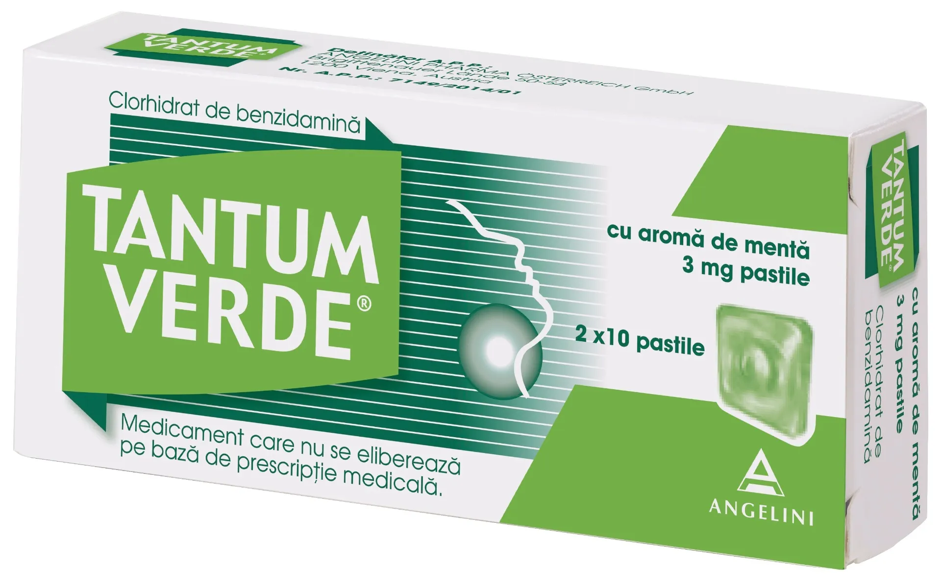 Tantum Verde cu aroma de menta 3 mg, 20 pastile, Angelini