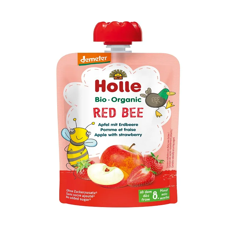 Piure de fructe cu mere si capsuni Red Bee, 100g, Holle Baby Food