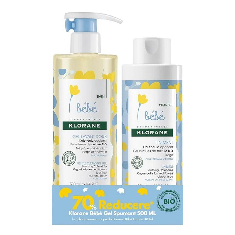 Pachet Gel spumant pentru par si corp 500ml + 70% reducere Unguent pentru zona scutecului 400ml, Klorane Bebe