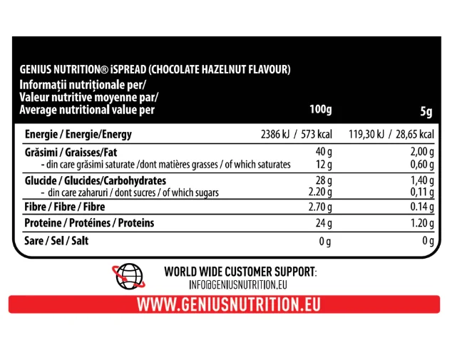 Crema de ciocolata cu alune iSpread, 450g, Genius Nutrition