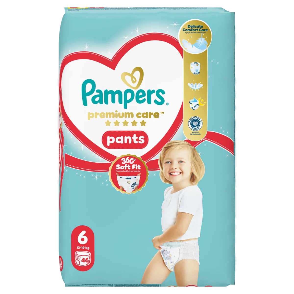 Scutece chilotel Premium Care Pants Jumbo Pack Marimea 6, 13-19 kg, 46 bucati, Pampers