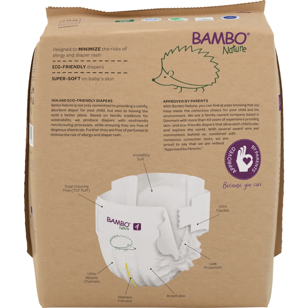 Scutece Eco Paper Bag Marimea Nr. 4 pentru 7-14 kg, 144 bucati, Bambo Nature