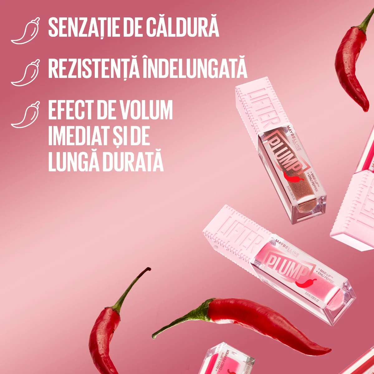 Luciu de buze cu efect de marire Lifter Plump 008 Hot Honey, 5.4ml, Maybelline