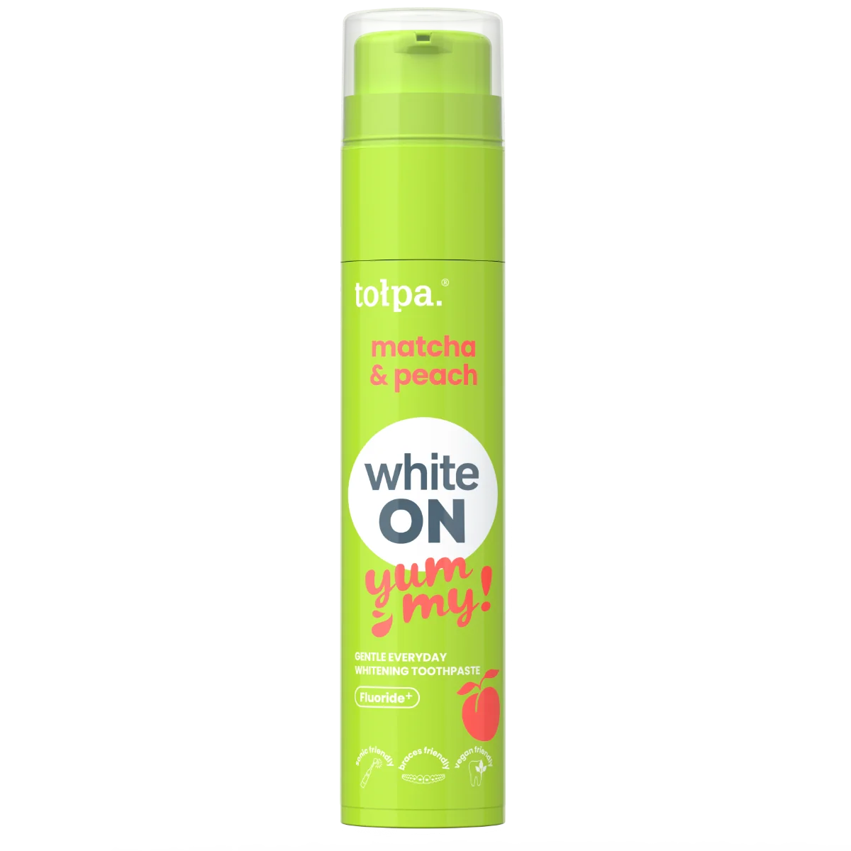 Pasta de dinti cu aroma de matcha si piersica White On Yummy, 60g, Tolpa