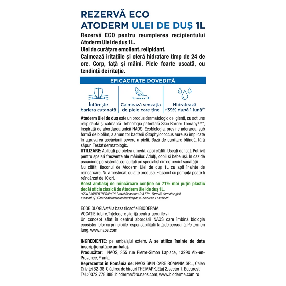 Ulei de dus Eco rezerva Atoderm, 1000ml, Bioderma