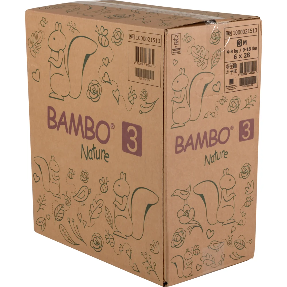 Scutece Eco Paper Bag Marimea Nr. 3 pentru 4-8 kg, 168 bucati, Bambo Nature