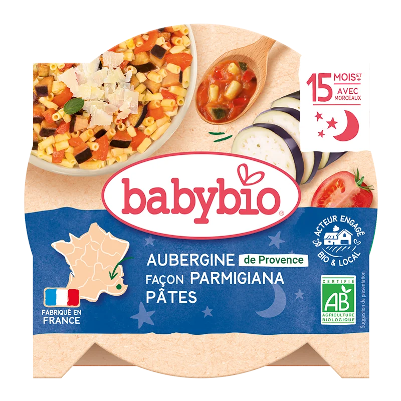 Meniu vinete cu parmezan si macaroane Bio, 260g, BabyBio