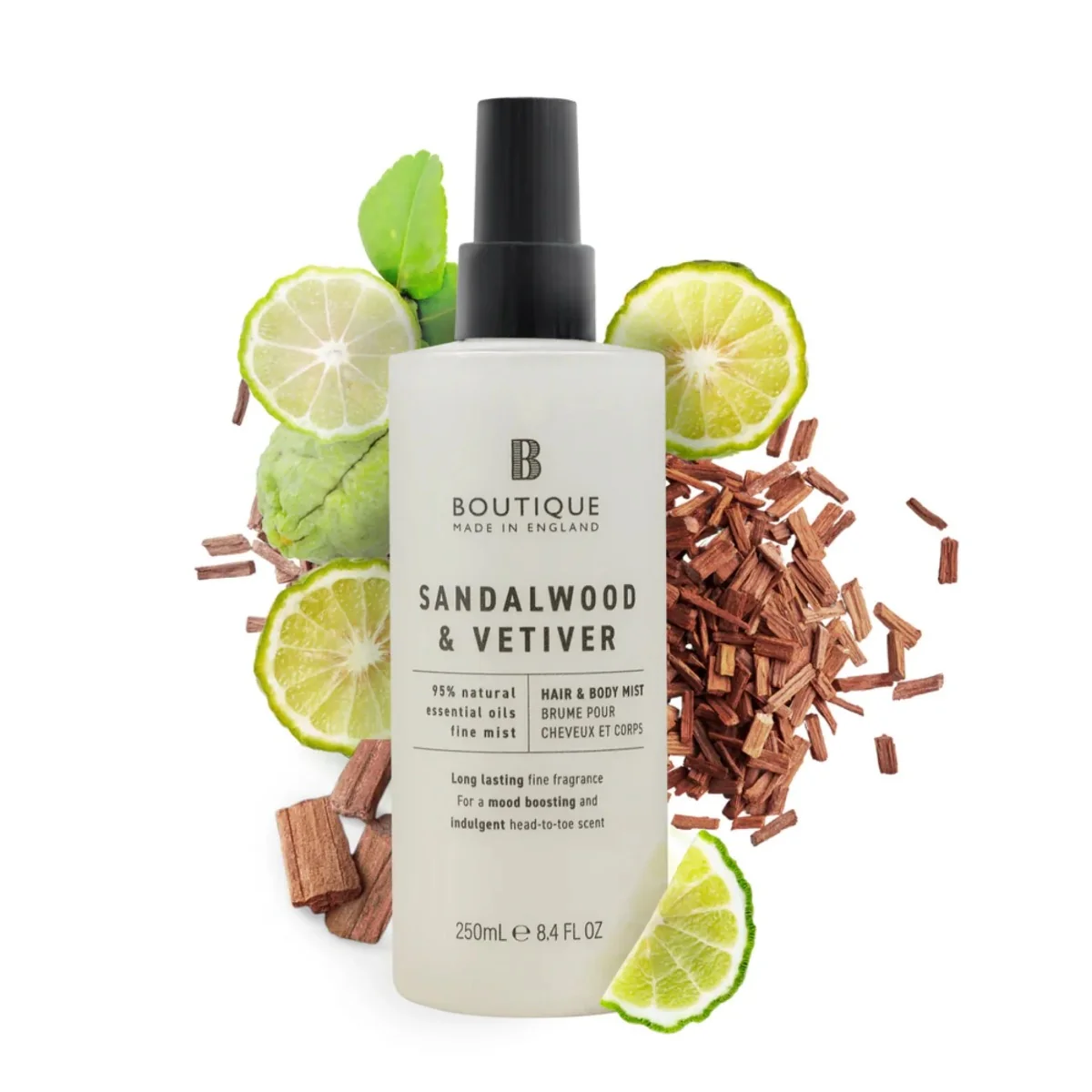 Spray pentru corp si par cu parfum de Lemn de Santal & Vetiver, 250ml, Boutique