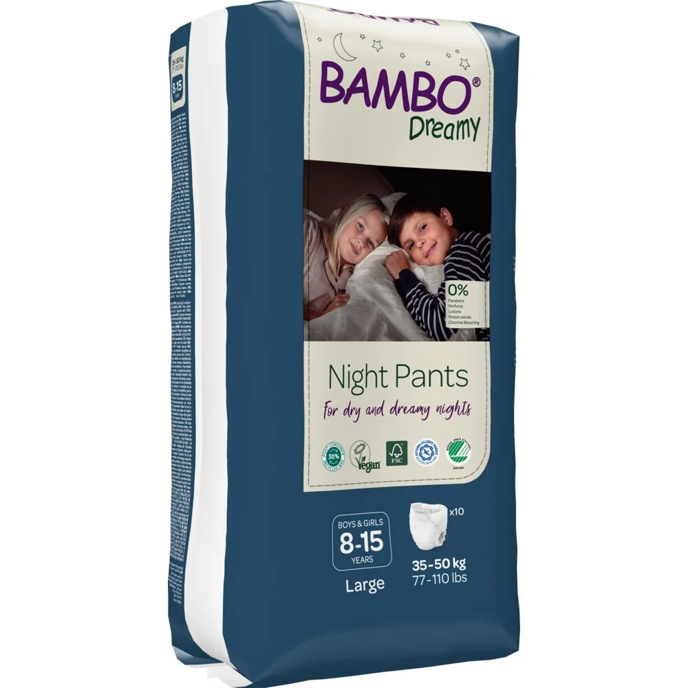 Scutece chilot pentru copii Dreamy Night Pants 8-15 ani pentru 35-50kg, 10 bucati, Bambo Nature