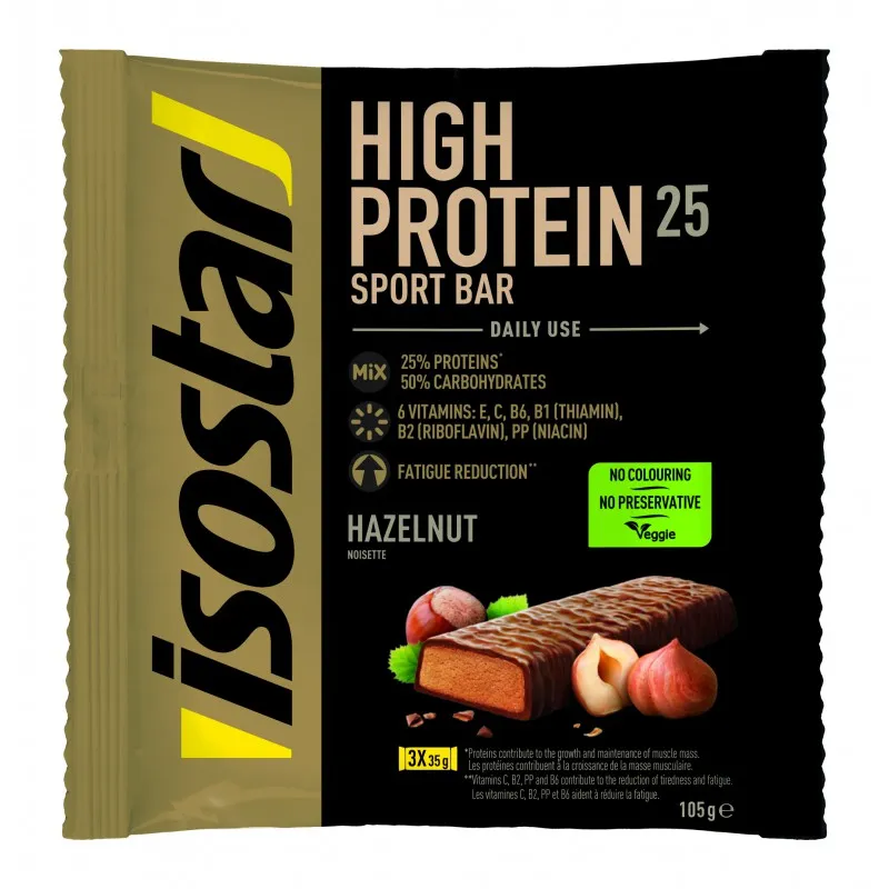 Bar cu alune High protein, 3 x 35g, Isostar