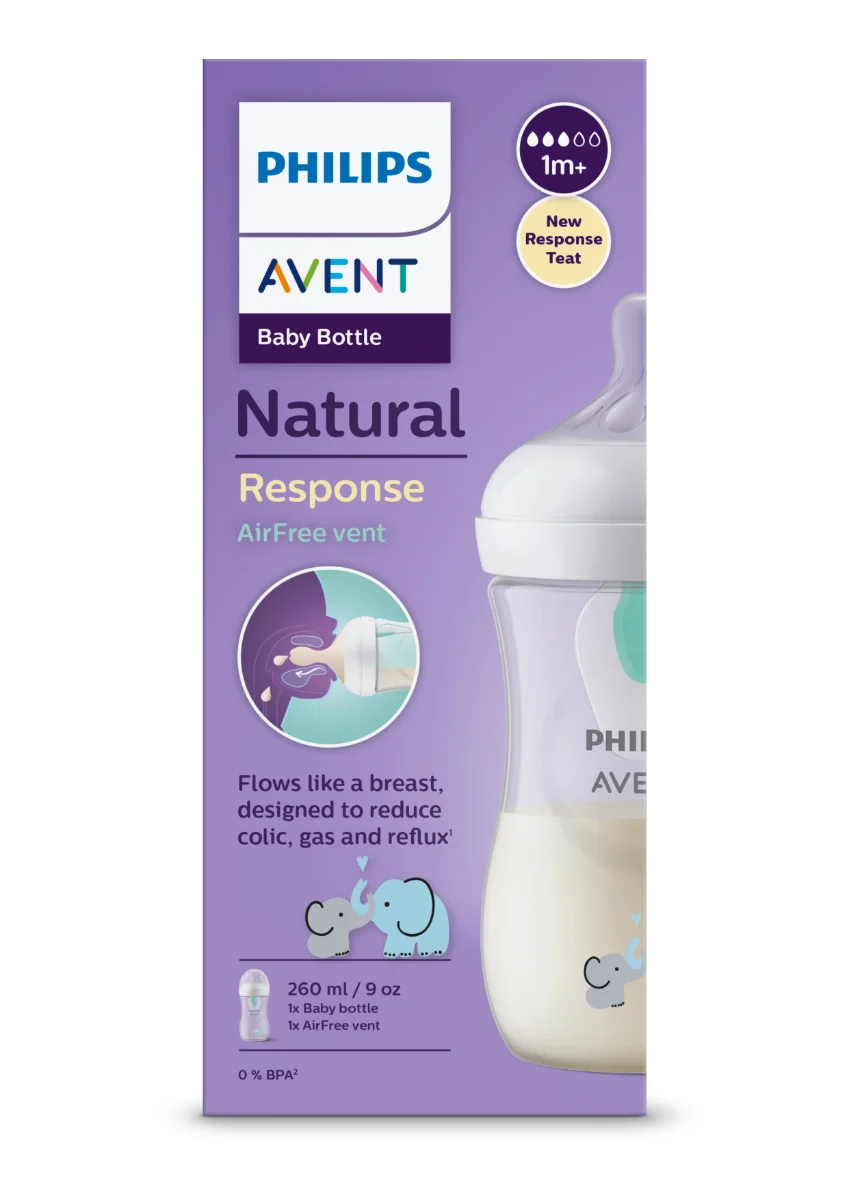 Biberon anti-colici model elefant pentru +1 luni Natural Response SCY673/81, 260ml, Philips Avent