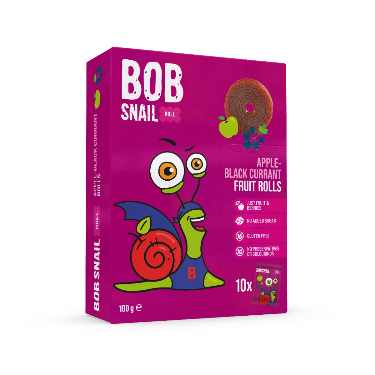 Rulou din mere si coacaze negre, 100g, Bob Snail