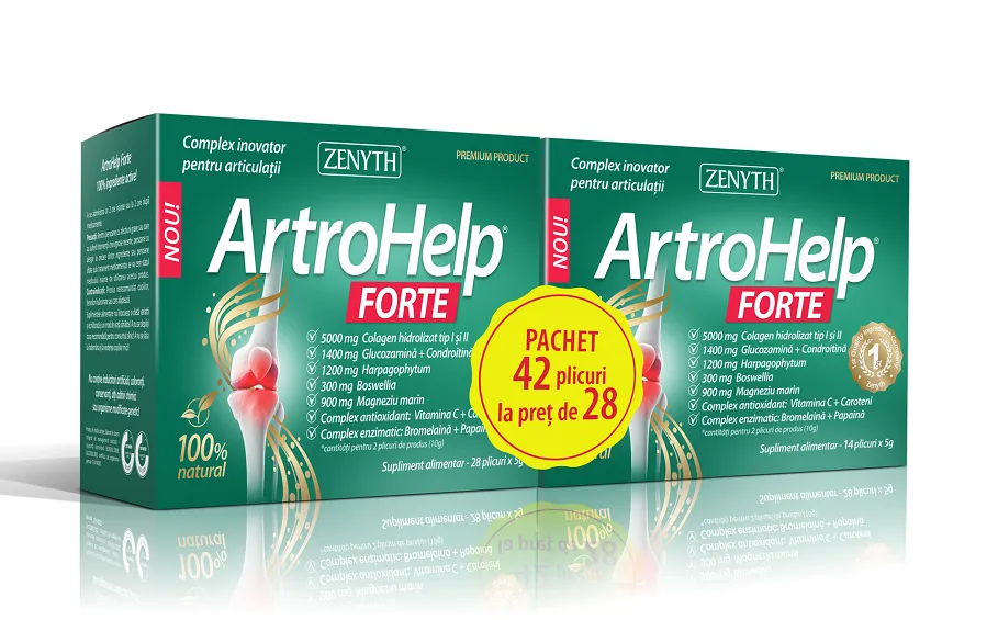 Pachet ArtroHelp Forte 1 + 50% reducere la al doilea produs, 42 plicuri, Zenyth