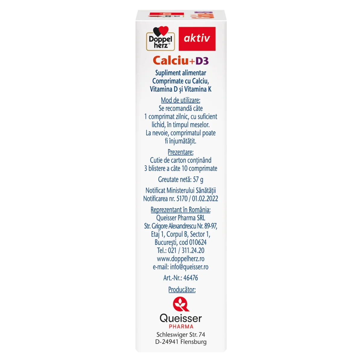 Calciu + D3, 30 comprimate, Doppelherz