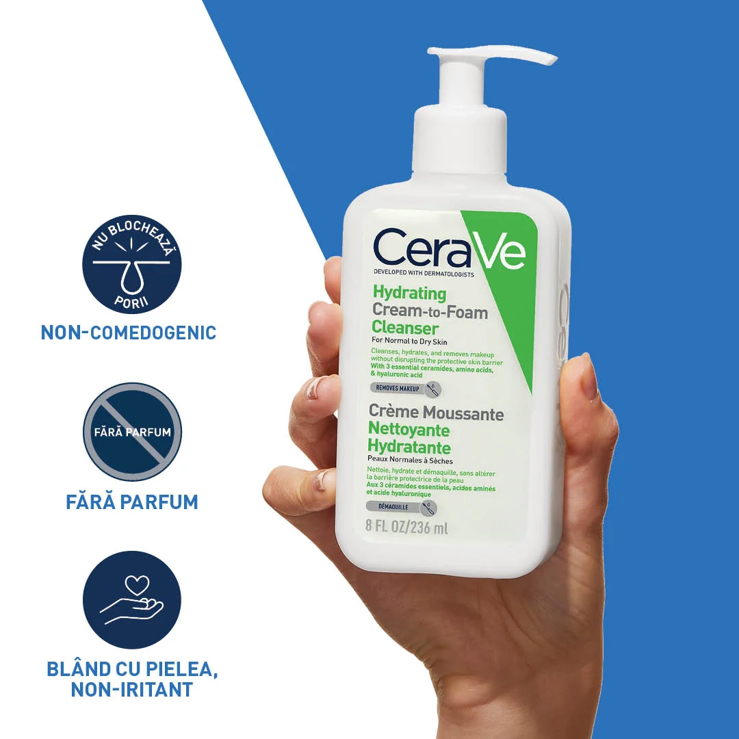 Crema de curatare spumanta si hidratanta pentru ten normal-uscat, 236ml, CeraVe