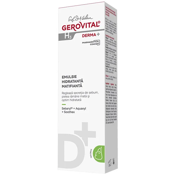 Emulsie hidratanta matifianta H3 Derma+, 50ml, Gerovital