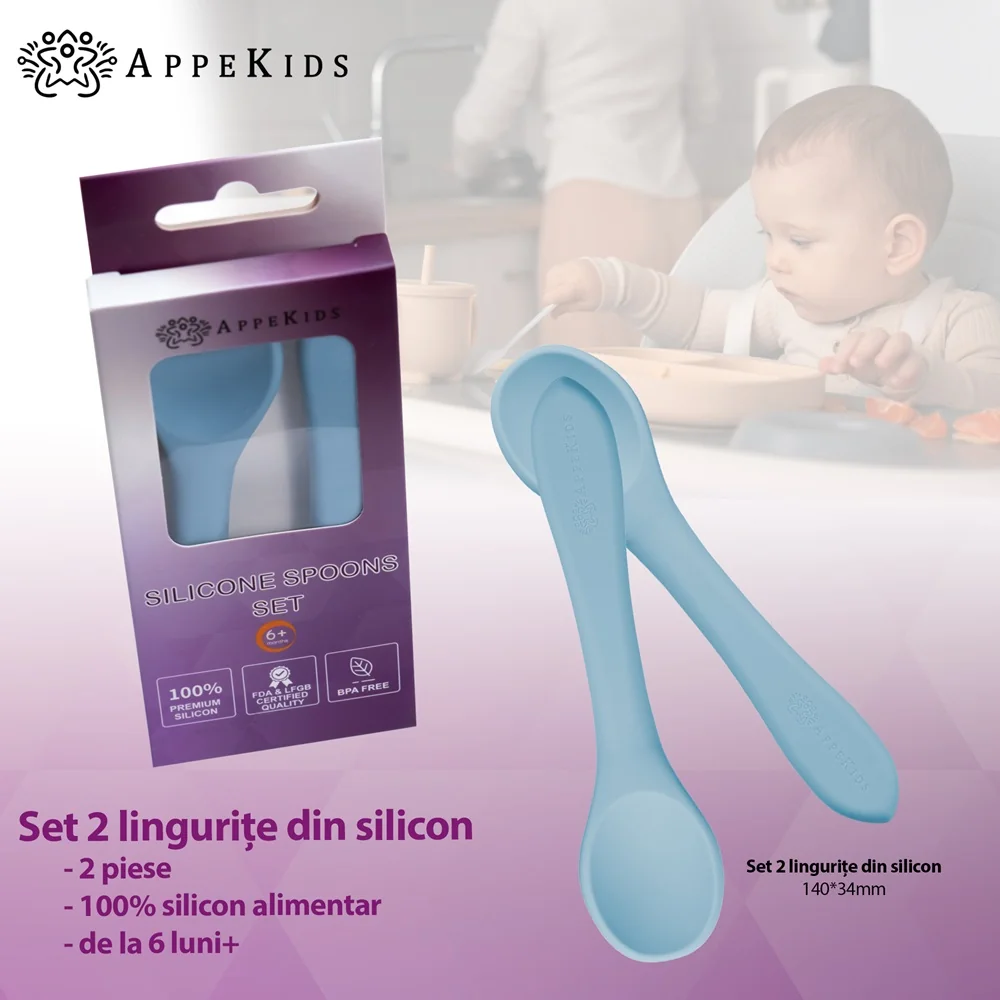 Set lingurite din silicon Aqua Blue 6 luni+, 2 bucati, Appekids