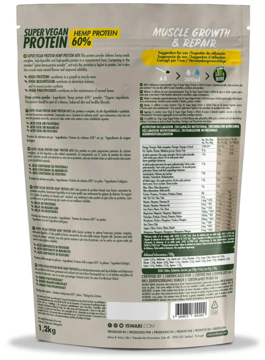 Proteina bio din canepa Super Vegan, 1200g, Iswari