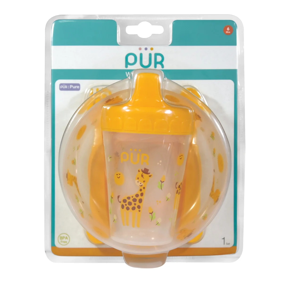 Set pentru masa bol cu tacamuri si cana galben +6, 1 bucata, PUR