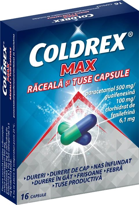 Coldrex Max Raceala si Tuse, 16 capsule, Perrigo
