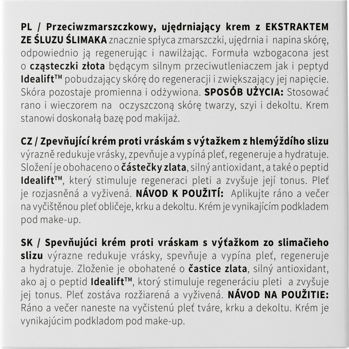 Crema tonifianta zi/noapte de fata antirid cu Mucus de melc, 50ml, Erne