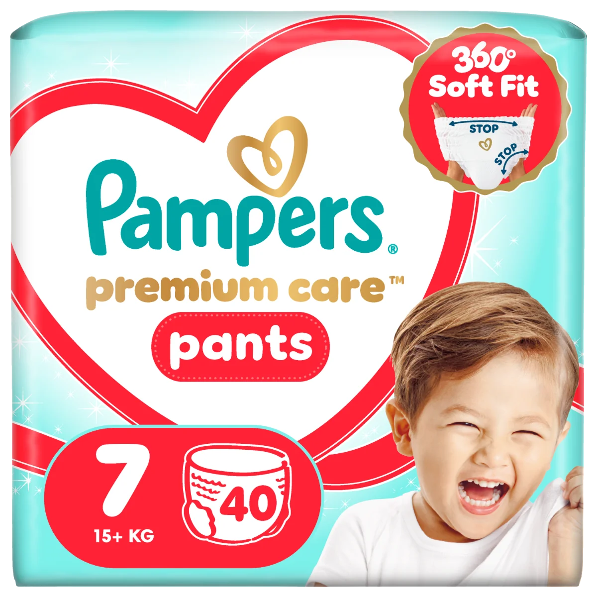 Scutece-Chilotel Premium Care Marimea 7 15kg+, 40 bucati, Pampers