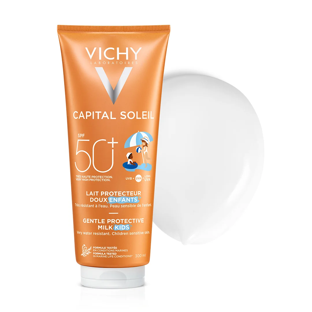 Lapte cu protectie solara SPF 50+ pentru copii fata si corp Capital Soleil, 300ml, Vichy
