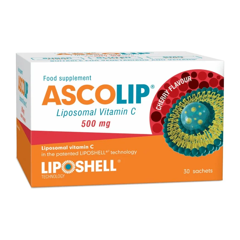 Vitamina C Lipozomala cu aroma de cirese 500 mg, 30 plicuri, Liposhell