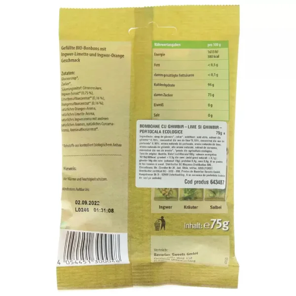 Bomboane ecologice cu ghimbir-lime si ghimbir-portocala, 75g, Bio Loves Me
