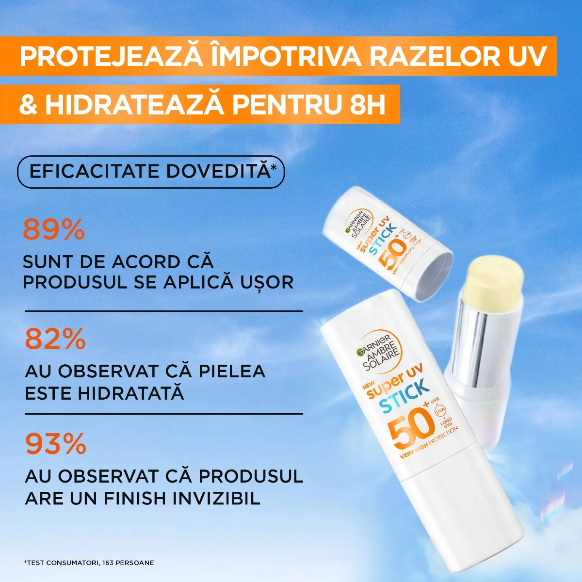 Stick cu protectie solara ridicata SPF50+ Ambre Solaire, 9ml, Garnier