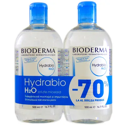 Pachet Solutie Micelara Hydrabio H2O + 70% reducere la al doilea produs, 2 x 500ml, Bioderma