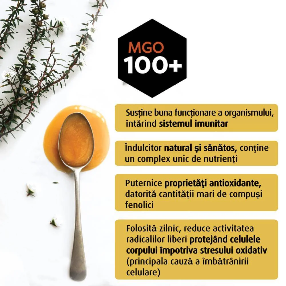 Miere de Manuka MGO 100+ UMF 5+ naturala din Noua Zeelanda, 250g, Melora