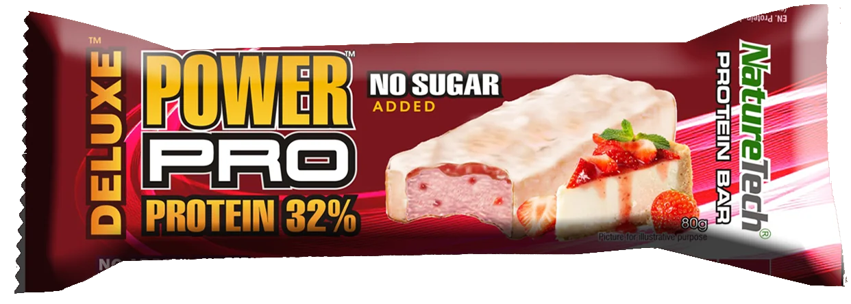 Baton energizant Strawberry Cheesecake Power Pro Deluxe, 80g, Nature Tech
