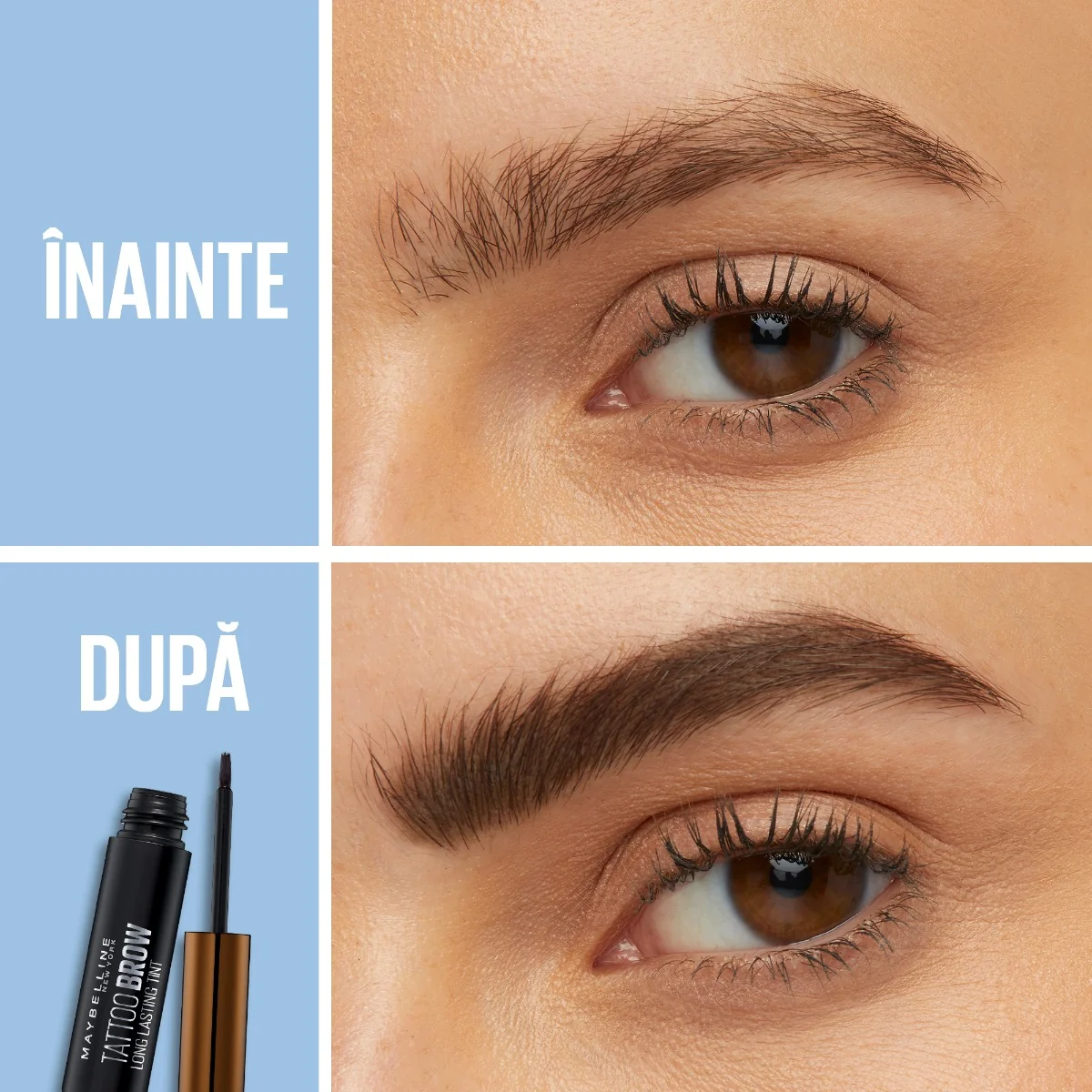 Vopsea gel pentru sprancene Tattoo Brow Peel-Off Tint Medium Brown, 4.9g, Maybelline