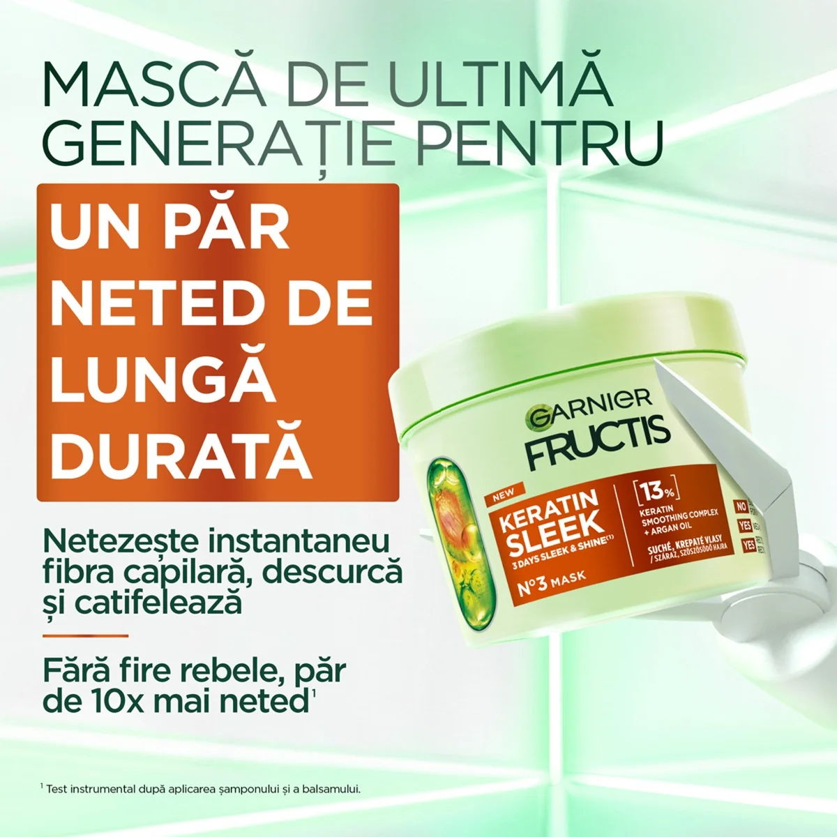 Masca pentru par neted si stralucitor Fructis Keratin Sleek, 370ml, Garnier