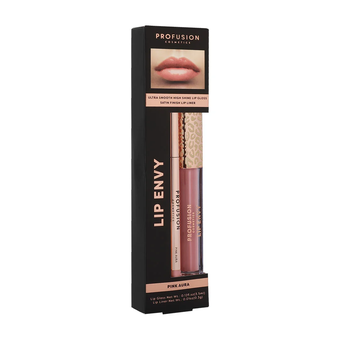 Set Luciu de buze 3.5ml + Creion de buze satinat Envy Pink Aura 0.3g, Profusion Cosmetics