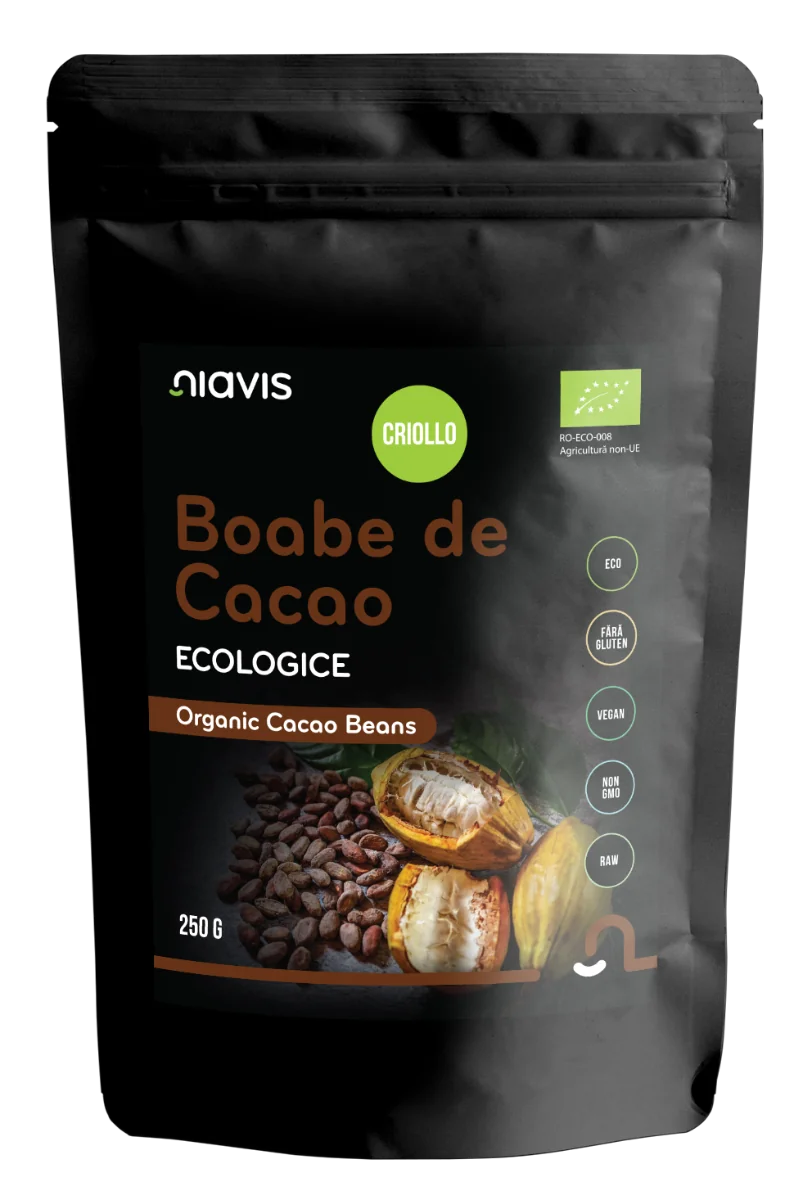 Boabe de cacao intregi ecologice, 250g, Niavis