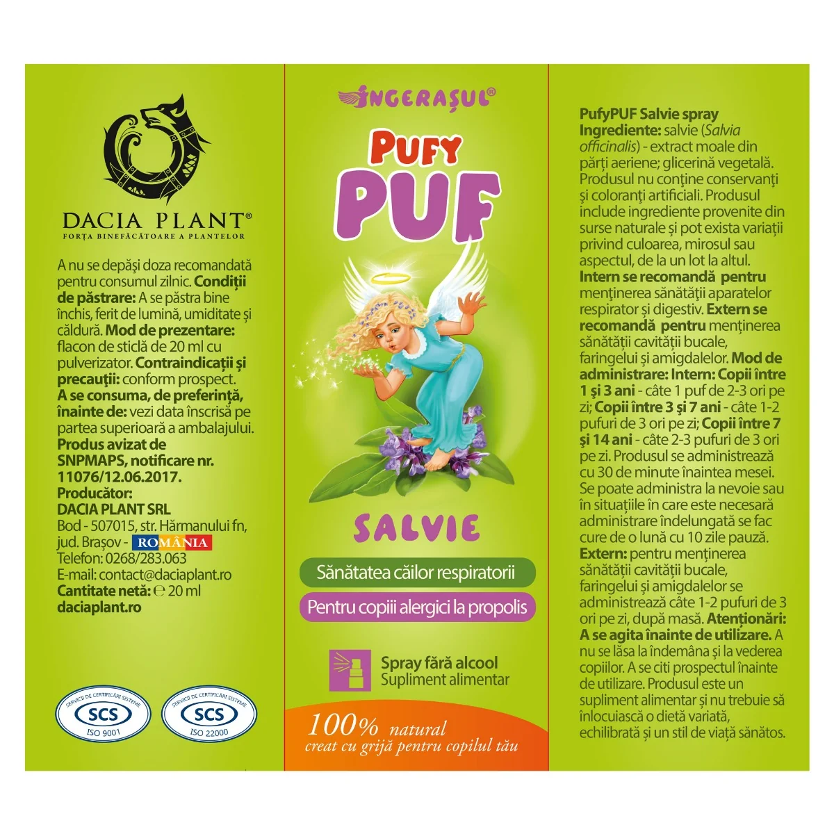 PufyPuf spray salvie, 20 ml, Dacia Plant