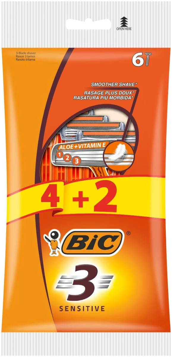 Pachet Aparat de ras 3 Sensitive, 6 bucati, BIC